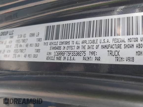 2015 Ram 1500 Express with VIN 1C6RR6FT5FS530275, listed as a IAAI auction lot 41741957 with 154,897 mi miles and . Bid and sale history available at DreamBid. Image 9.