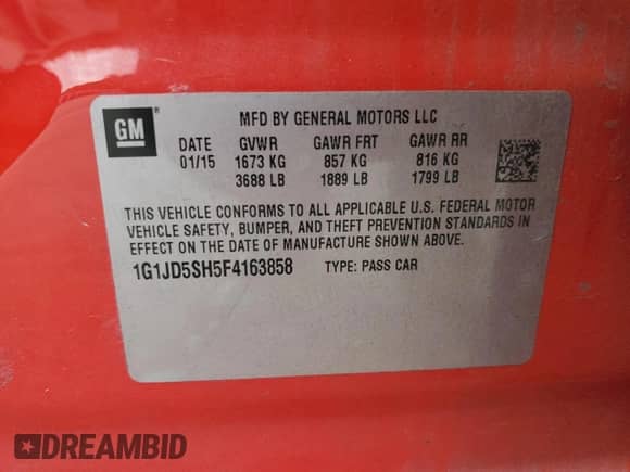 2015 Chevrolet Sonic LT с VIN 1G1JD5SH5F4163858, выставлен на аукционе Copart как лот 70917505 с пробегом 139 386 миль миль и Списание • Salvage title. История ставок и продаж доступна на DreamBid. Изображение 12.