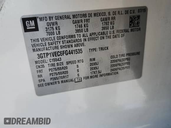 2015 GMC Sierra 1500 SLT с VIN 3GTP1VEC6FG441535, выставлен на аукционе Copart как лот 81730545 с пробегом 112 897 миль миль и Списание • Salvage title. История ставок и продаж доступна на DreamBid. Изображение 12.