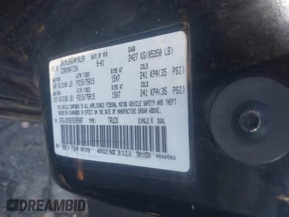 2002 Dodge Dakota SLT with VIN 1B7GL42X92S524987, listed as a IAAI auction lot 41116288 with 221,640 mi miles and . Bid and sale history available at DreamBid. Image 9.