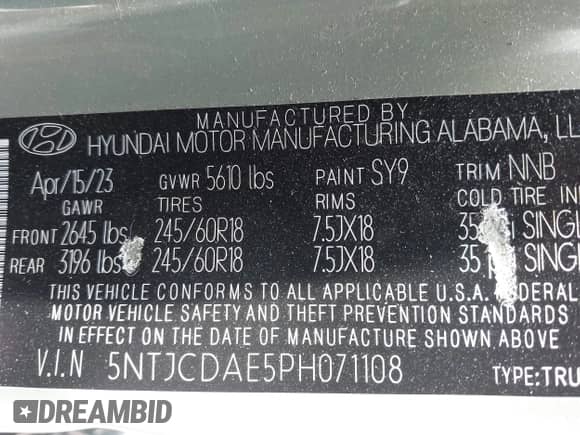 2023 Hyundai Santa Cruz SEL с VIN 5NTJCDAE5PH071108, выставлен на аукционе IAAI как лот 42675034 с пробегом 42 478 миль миль и . История ставок и продаж доступна на DreamBid. Изображение 9.