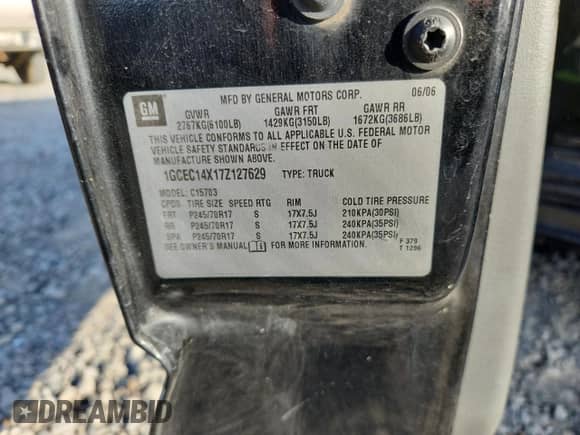 2007 Chevrolet Silverado 1500 Work Truck with VIN 1GCEC14X17Z127629, listed as a Copart auction lot 65522065 with 174,366 mi miles and Salvage title. Bid and sale history available at DreamBid. Image 12.