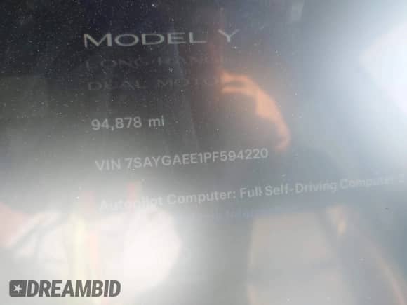 2023 Tesla Model Y Long Range с VIN 7SAYGAEE1PF594220, выставлен на аукционе IAAI как лот 42885301 с пробегом 94 878 миль миль и . История ставок и продаж доступна на DreamBid. Изображение 16.