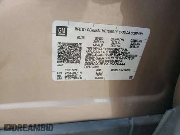 2018 Chevrolet Equinox LT z VIN 2GNAXJEVXJ6270444, wystawiony jako Copart lot #63083125 z przebiegiem 127 369 mil mil oraz Szkoda całkowita • Salvage title. Historia ofert i sprzedaży dostępna na DreamBid. Obrazek 14.