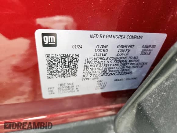 2024 Chevrolet Trax 1RS с VIN KL77LGE23RC223845, выставлен на аукционе Copart как лот 69823785 с пробегом 16 008 миль миль и Списание • Salvage title. История ставок и продаж доступна на DreamBid. Изображение 13.