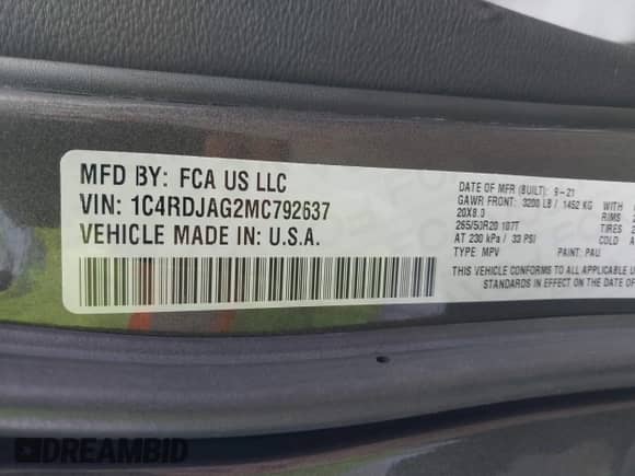 2021 Dodge Durango SXT Plus with VIN 1C4RDJAG2MC792637, listed as a IAAI auction lot 43026771 with 105,808 mi miles and . Bid and sale history available at DreamBid. Image 9.