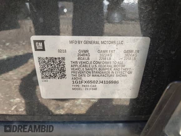 2018 Chevrolet Bolt EV Premier with VIN 1G1FX6S02J4116986, listed as a IAAI auction lot 42815302 with 39,779 mi miles and . Bid and sale history available at DreamBid. Image 9.