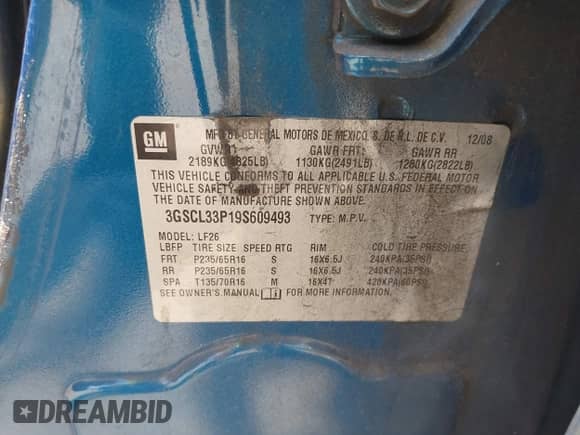 2009 Saturn VUE XE с VIN 3GSCL33P19S609493, выставлен на аукционе IAAI как лот 42486574 с пробегом 180 925 миль миль и . История ставок и продаж доступна на DreamBid. Изображение 9.
