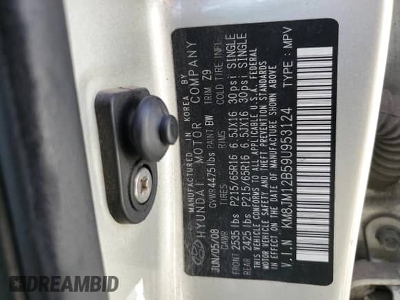 2009 Hyundai Tucson GLS с VIN KM8JM12B59U953124, выставлен на аукционе Copart как лот 70557135 с пробегом 185 716 миль миль и Чистый • Clean title. История ставок и продаж доступна на DreamBid. Изображение 13.