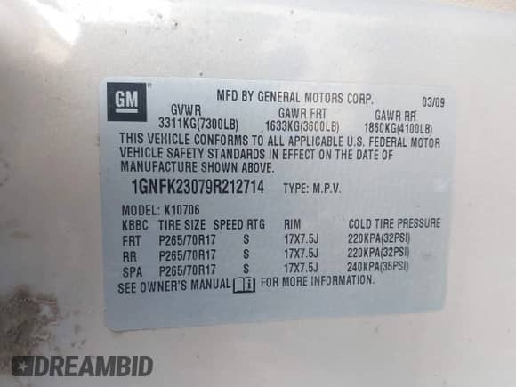 2009 Chevrolet Tahoe 2LT с VIN 1GNFK23079R212714, выставлен на аукционе IAAI как лот 43195825 с пробегом Не указан миль и . История ставок и продаж доступна на DreamBid. Изображение 9.