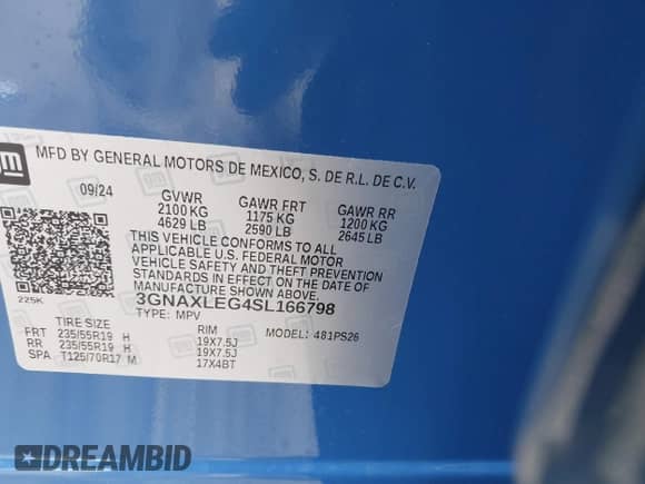 2025 Chevrolet Equinox FWD RS с VIN 3GNAXLEG4SL166798, выставлен на аукционе IAAI как лот 41432331 с пробегом 328 миль миль и . История ставок и продаж доступна на DreamBid. Изображение 18.
