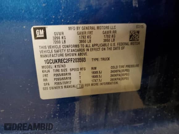 2015 Chevrolet Silverado 1500 LT с VIN 1GCUKREC2FF203593, выставлен на аукционе Copart как лот 65607915 с пробегом 116 172 миль миль и Списание • Salvage title. История ставок и продаж доступна на DreamBid. Изображение 12.