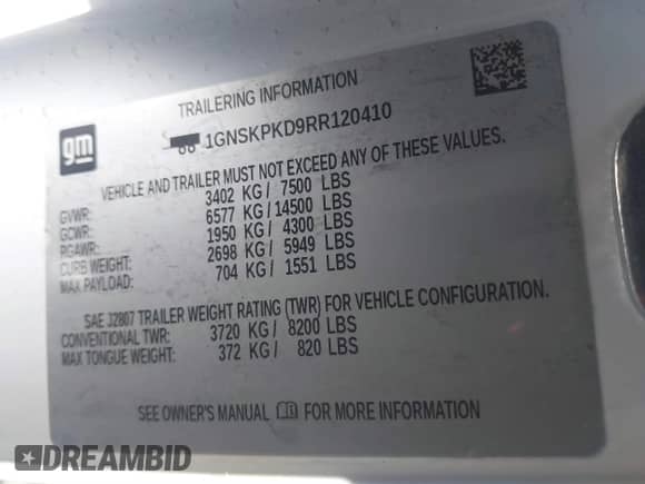 2024 Chevrolet Tahoe Z71 с VIN 1GNSKPKD9RR120410, выставлен на аукционе IAAI как лот 41642330 с пробегом 26 079 миль миль и . История ставок и продаж доступна на DreamBid. Изображение 9.
