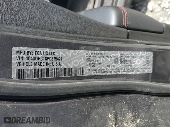 2023 Dodge Durango R/T Plus with VIN 1C4SDHCT8PC675427, listed as a Copart auction lot 50765375 with 32,024 mi miles and Salvage title. Bid and sale history available at DreamBid. Image 15.