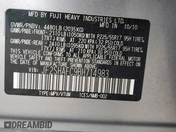 2011 Subaru Forester X Limited z VIN JF2SHAFC9BH714983, wystawiony jako Copart lot #64743385 z przebiegiem 83 771 mil mil oraz Szkoda całkowita • Salvage title. Historia ofert i sprzedaży dostępna na DreamBid. Obrazek 12.