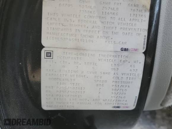 1995 Chevrolet Caprice с VIN 1G1BL52P6SR191194, выставлен на аукционе Copart как лот 68641054 с пробегом 170 215 миль миль и На запчасти • Non repairable. История ставок и продаж доступна на DreamBid. Изображение 13.