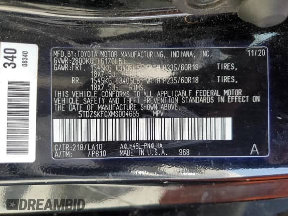 2021 Toyota Sienna Limited z VIN 5TDZSKFCXMS004655, wystawiony jako Copart lot #60366285 z przebiegiem 62 946 mil mil oraz Szkoda całkowita • Salvage title. Historia ofert i sprzedaży dostępna na DreamBid. Obrazek 13.