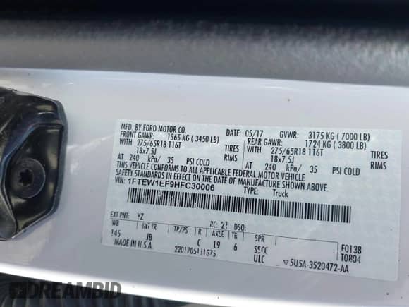 2017 Ford F-150 XL с VIN 1FTEW1EF9HFC30006, выставлен на аукционе IAAI как лот 43252248 с пробегом 49 776 миль миль и . История ставок и продаж доступна на DreamBid. Изображение 9.