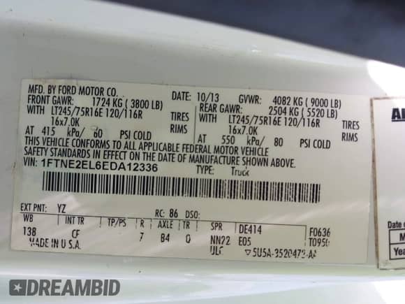 2014 Ford Econoline Cargo Commercial с VIN 1FTNE2EL6EDA12336, выставлен на аукционе IAAI как лот 41992624 с пробегом 139 250 миль миль и . История ставок и продаж доступна на DreamBid. Изображение 9.