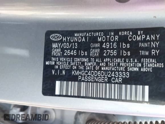 2013 Hyundai Genesis 3.8L с VIN KMHGC4DD6DU243333, выставлен на аукционе IAAI как лот 43281540 с пробегом 40 879 миль миль и . История ставок и продаж доступна на DreamBid. Изображение 9.
