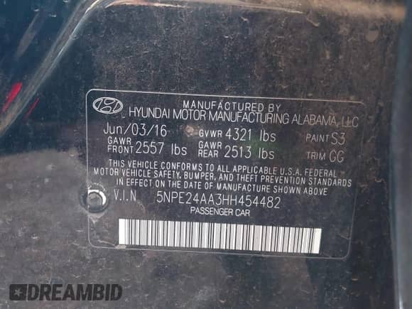 2017 Hyundai Sonata Eco with VIN 5NPE24AA3HH454482, listed as a IAAI auction lot 42483607 with 126,202 mi miles and . Bid and sale history available at DreamBid. Image 9.