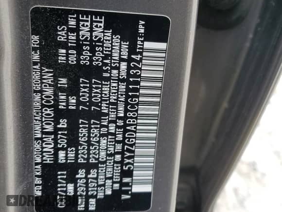 2012 Hyundai Santa Fe GLS с VIN 5XYZGDAB8CG111324, выставлен на аукционе Copart как лот 90451695 с пробегом 219 291 миль миль и Чистый • Clean title. История ставок и продаж доступна на DreamBid. Изображение 13.