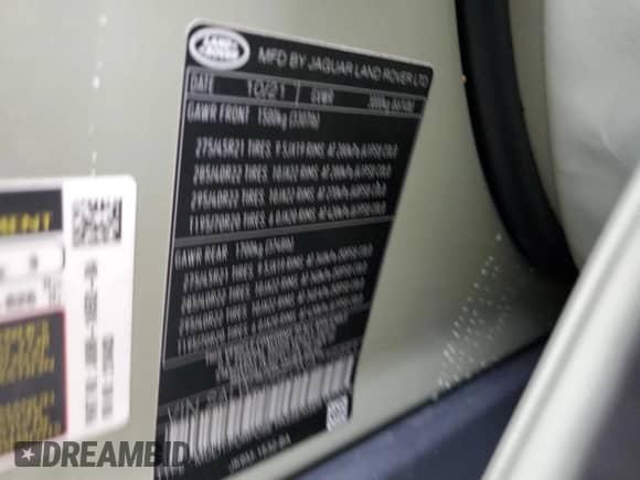 2022 Land Rover Range Rover Sport SVR with VIN SALWZ2RE0NA216483, listed as a Copart auction lot 73720854 with Not provided miles and Non repairable. Bid and sale history available at DreamBid. Image 14.