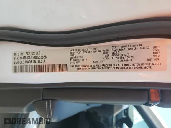 2022 Jeep Grand Cherokee Altitude with VIN 1C4RJKAG6N8553658, listed as a Copart auction lot 59020574 with Not provided miles and Salvage title. Bid and sale history available at DreamBid. Image 15.