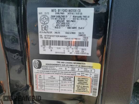 2013 Ford F-150 XL z VIN 1FTFW1ET1DFA95561, wystawiony jako Copart lot #80079035 z przebiegiem 128 937 mil mil oraz Czysty tytuł • Clean title. Historia ofert i sprzedaży dostępna na DreamBid. Obrazek 12.