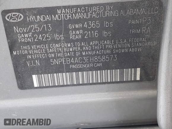 2014 Hyundai Sonata GLS z VIN 5NPEB4AC3EH858573, wystawiony jako IAAI lot #43137903 z przebiegiem 150 642 mil mil oraz . Historia ofert i sprzedaży dostępna na DreamBid. Obrazek 9.