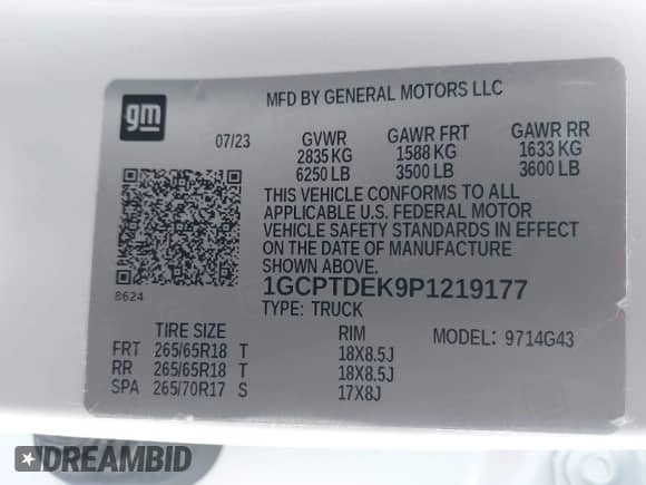 2023 Chevrolet Colorado 4WD Z71 with VIN 1GCPTDEK9P1219177, listed as a IAAI auction lot 42226373 with 26,238 mi miles and . Bid and sale history available at DreamBid. Image 9.