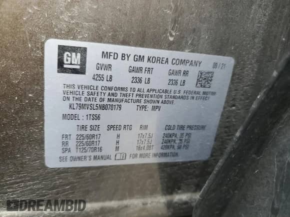 2022 Chevrolet TrailBlazer ACTIV with VIN KL79MVSL5NB070179, listed as a Copart auction lot 61401775 with 58,837 mi miles and Salvage title. Bid and sale history available at DreamBid. Image 14.