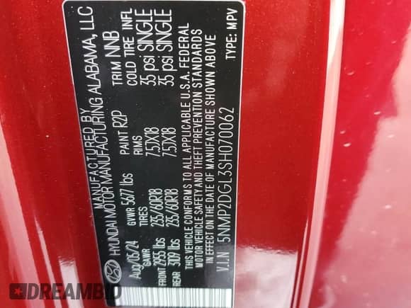 2025 Hyundai Santa Fe SEL с VIN 5NMP2DGL3SH070062, выставлен на аукционе Copart как лот 80900934 с пробегом Не указан миль и Списание • Salvage title. История ставок и продаж доступна на DreamBid. Изображение 14.