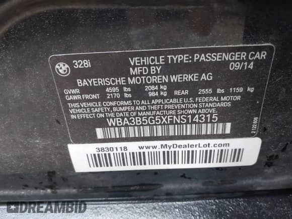 2015 BMW 3 Series 328i xDrive с VIN WBA3B5G5XFNS14315, выставлен на аукционе IAAI как лот 43293306 с пробегом 162 599 миль миль и . История ставок и продаж доступна на DreamBid. Изображение 9.