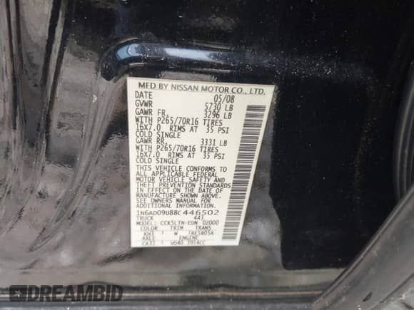 2008 Nissan Frontier SE z VIN 1N6AD09U88C446502, wystawiony jako IAAI lot #42599799 z przebiegiem 262 141 mil mil oraz . Historia ofert i sprzedaży dostępna na DreamBid. Obrazek 9.