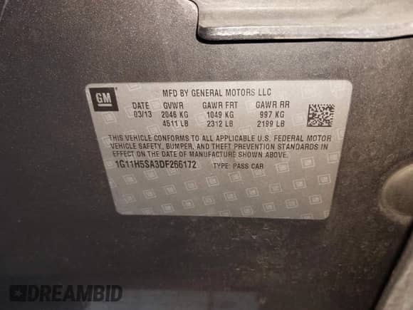 2013 Chevrolet Malibu LTZ с VIN 1G11H5SA3DF266172, выставлен на аукционе IAAI как лот 42872374 с пробегом 162 683 миль миль и . История ставок и продаж доступна на DreamBid. Изображение 9.