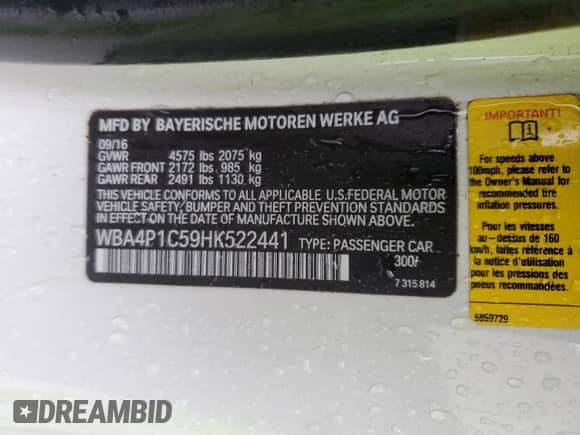 2017 BMW 4 Series 440i with VIN WBA4P1C59HK522441, listed as a Copart auction lot 84673044 with Not provided miles and Salvage title. Bid and sale history available at DreamBid. Image 14.