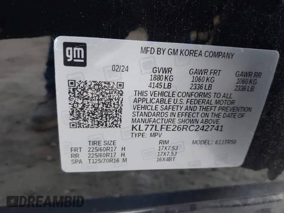 2024 Chevrolet Trax LS с VIN KL77LFE26RC242741, выставлен на аукционе IAAI как лот 42899054 с пробегом 13 340 миль миль и . История ставок и продаж доступна на DreamBid. Изображение 9.