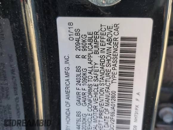 2018 Honda Accord EX-L z VIN 1HGCV2F69JA012800, wystawiony jako Copart lot #84361675 z przebiegiem 87 024 mil mil oraz Szkoda całkowita • Salvage title. Historia ofert i sprzedaży dostępna na DreamBid. Obrazek 12.