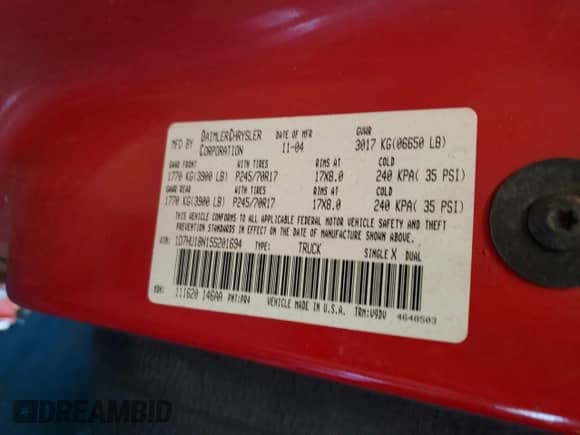 2005 Dodge 1500 SLT with VIN 1D7HU18N15S201694, listed as a Copart auction lot 67989605 with 87,556 mi miles and Clean title. Bid and sale history available at DreamBid. Image 12.