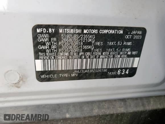 2024 Mitsubishi Outlander ES with VIN JA4J3UA83RZ026196, listed as a Copart auction lot 57175825 with 18,397 mi miles and Salvage title. Bid and sale history available at DreamBid. Image 13.