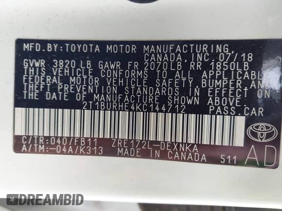 2019 Toyota Corolla LE с VIN 2T1BURHE4KC144712, выставлен на аукционе IAAI как лот 43397746 с пробегом 100 356 миль миль и . История ставок и продаж доступна на DreamBid. Изображение 9.