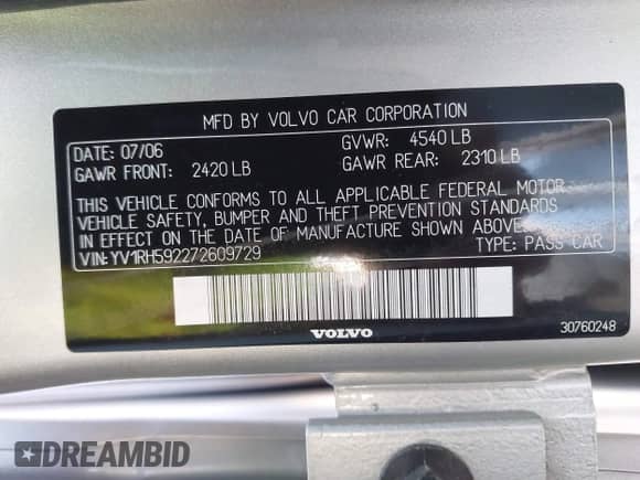 2007 Volvo S60 2.5L Turbo с VIN YV1RH592272609729, выставлен на аукционе IAAI как лот 43079885 с пробегом 222 757 миль миль и . История ставок и продаж доступна на DreamBid. Изображение 9.