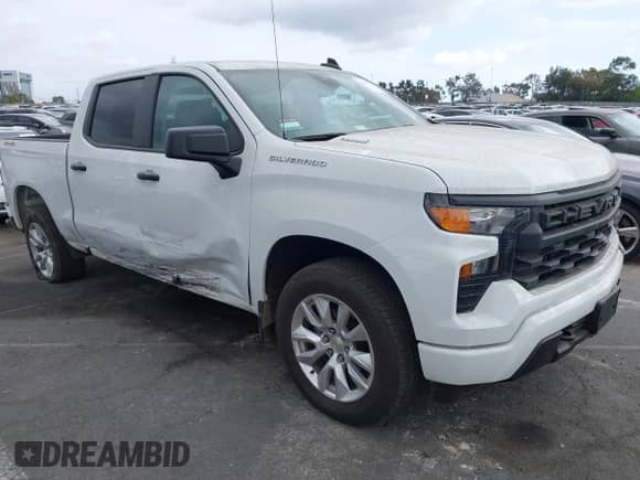 2025 Chevrolet Silverado 1500 Custom with VIN 3GCPKBEK6SG229571, listed as a IAAI auction lot 43299191 with 10,593 mi miles and . Bid and sale history available at DreamBid. Image 1.