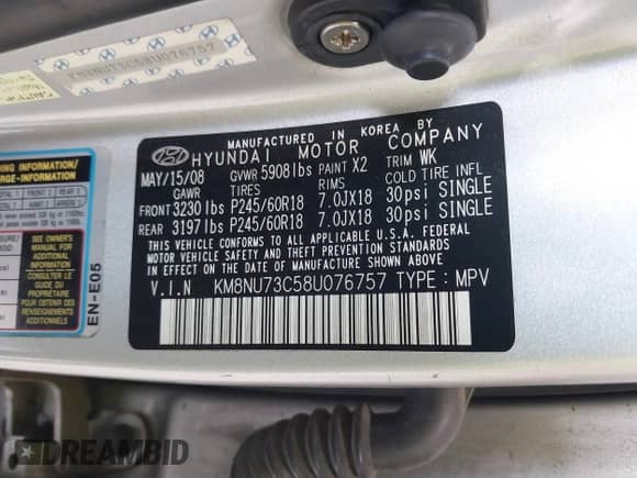 2008 Hyundai Veracruz GLS с VIN KM8NU73C58U076757, выставлен на аукционе IAAI как лот 42800762 с пробегом 185 860 миль миль и . История ставок и продаж доступна на DreamBid. Изображение 9.