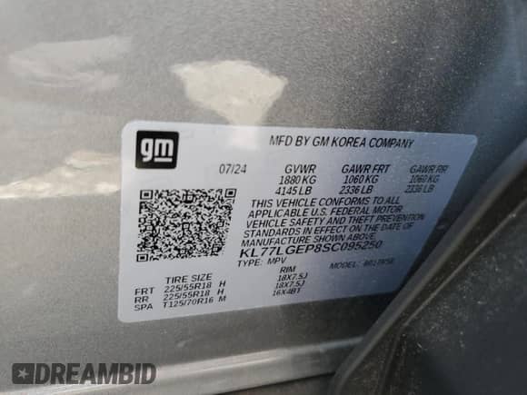 2025 Chevrolet Trax 1RS с VIN KL77LGEP8SC095250, выставлен на аукционе Copart как лот 69028915 с пробегом 5 870 миль миль и Списание • Salvage title. История ставок и продаж доступна на DreamBid. Изображение 13.