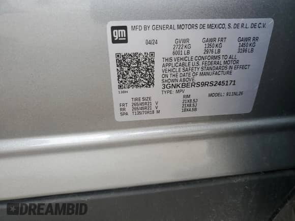 2024 Chevrolet Blazer RS with VIN 3GNKBERS9RS245171, listed as a Copart auction lot 55839285 with 9,083 mi miles and Salvage title. Bid and sale history available at DreamBid. Image 12.