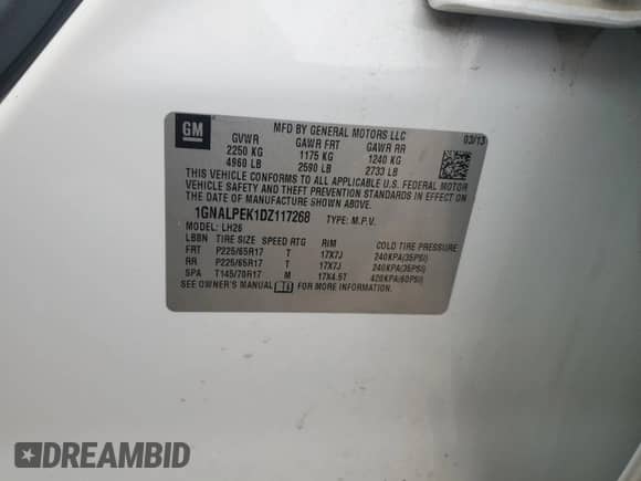 2013 Chevrolet Equinox LT с VIN 1GNALPEK1DZ117268, выставлен на аукционе Copart как лот 89923645 с пробегом 120 794 миль миль и Чистый • Clean title. История ставок и продаж доступна на DreamBid. Изображение 13.