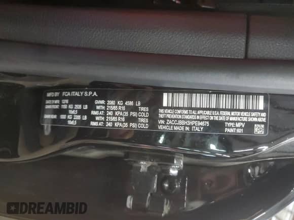 2017 Jeep Renegade Altitude with VIN ZACCJBBH3HPE94675, listed as a Copart auction lot 52968405 with 93,779 mi miles and Salvage title. Bid and sale history available at DreamBid. Image 13.