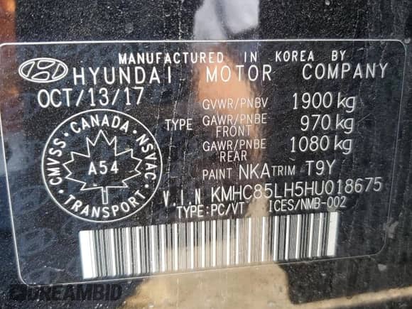 2017 Hyundai Ioniq with VIN KMHC85LH5HU018675, listed as a Copart auction lot 67053215 with 96,738 mi miles and Clean title. Bid and sale history available at DreamBid. Image 13.